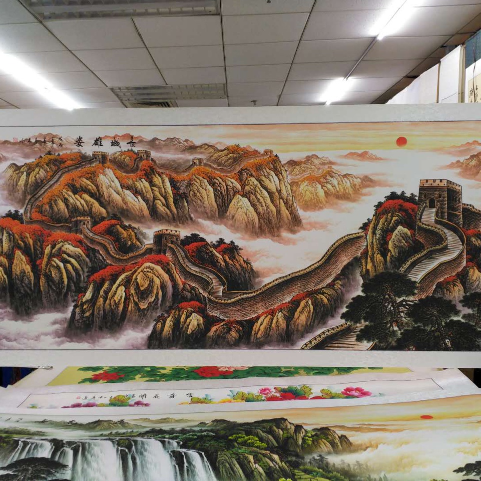 110x280水印印刷山水秋景长城中国画国画装修画大厅客厅传统文化