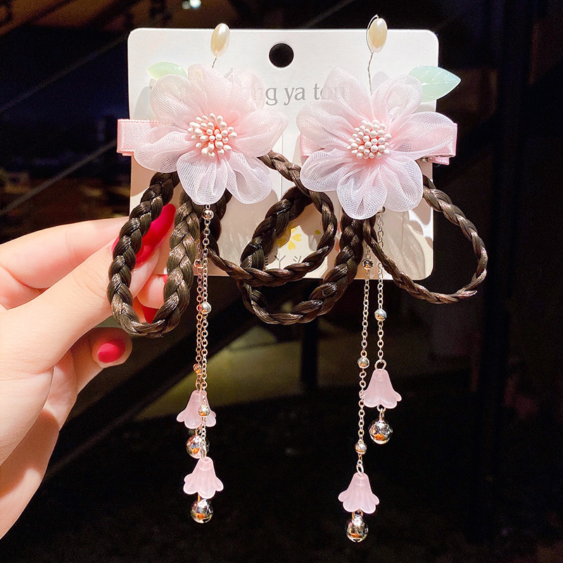 Z41 Fruit Crown Princess Children's Wig Hair clip, Cute and adorable headwear, cute Rainbow Wings Unicorn Five-pointed star Net gauze bow wig hair clip, girl princess Trendy girl wig with braid hair band Headwear detail image 5