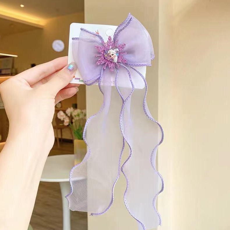 Purple Princess Streamer Press Clip Elsa Little Princess Cartoon Fashion Hair Clip Little Girl Cute Hair Clip Children's Headwear Hair Card Hairpin Hairpin Headwear Aushoni 032 Discount Direct Supply