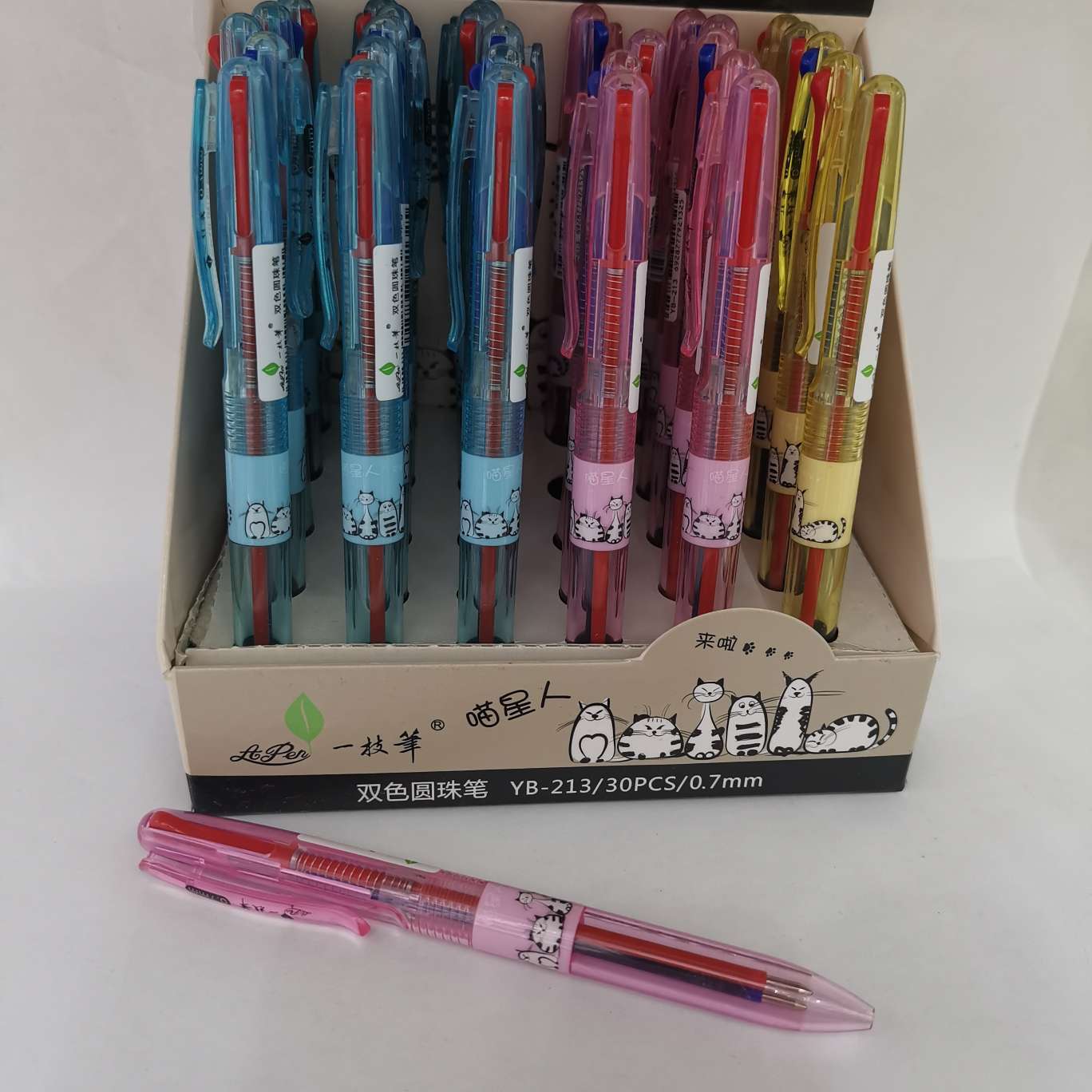Two-color ballpoint pens in stock, red and blue, are available for display and packaging detail image 8