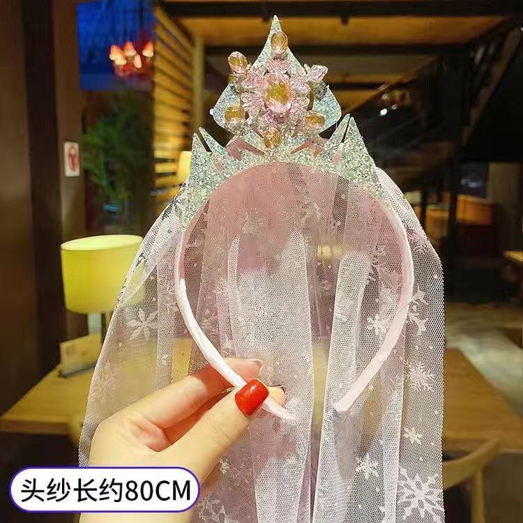 Icebreaker Crown Veil Powder Elsa Little Princess Cartoon Fashion Hair Clip Little Girl Cute Hair Clip Children's Hair Clip Hair Clip Hair Clip Hair Clip Aushonie 040