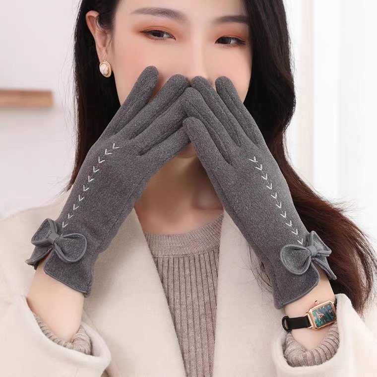 Gloves Winter women plus fleece thickened autumn winter warm winter students riding cute bow