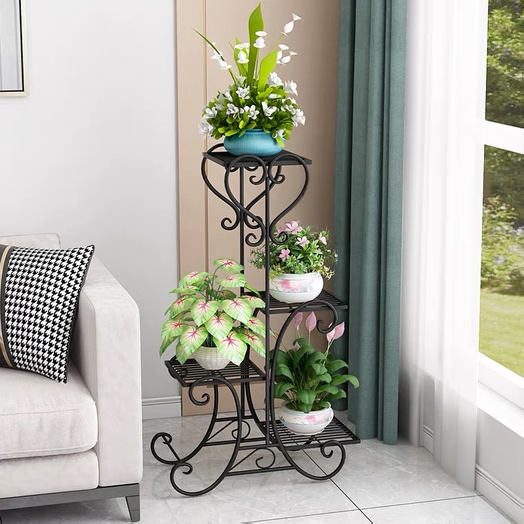 Wrought Iron Flower Stand Multi-Layer Wrought Iron Flower Stand Is Used For Indoor Living Room Balcony Application Scenario