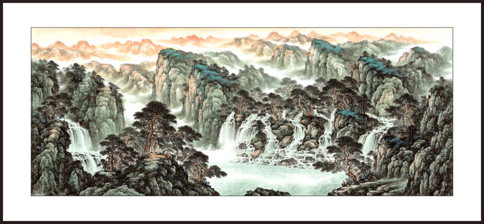 110x280水印印刷山水锦绣河山中国画国画装修画大厅客厅传统文化详情图2