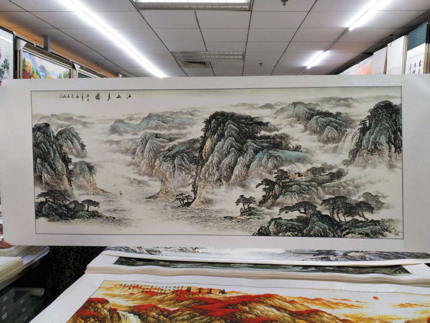 110x280 watermark printing: Landscape, smooth Sailing, Chinese painting, traditional Chinese painting decoration, hall, living room, traditional culture detail image 5