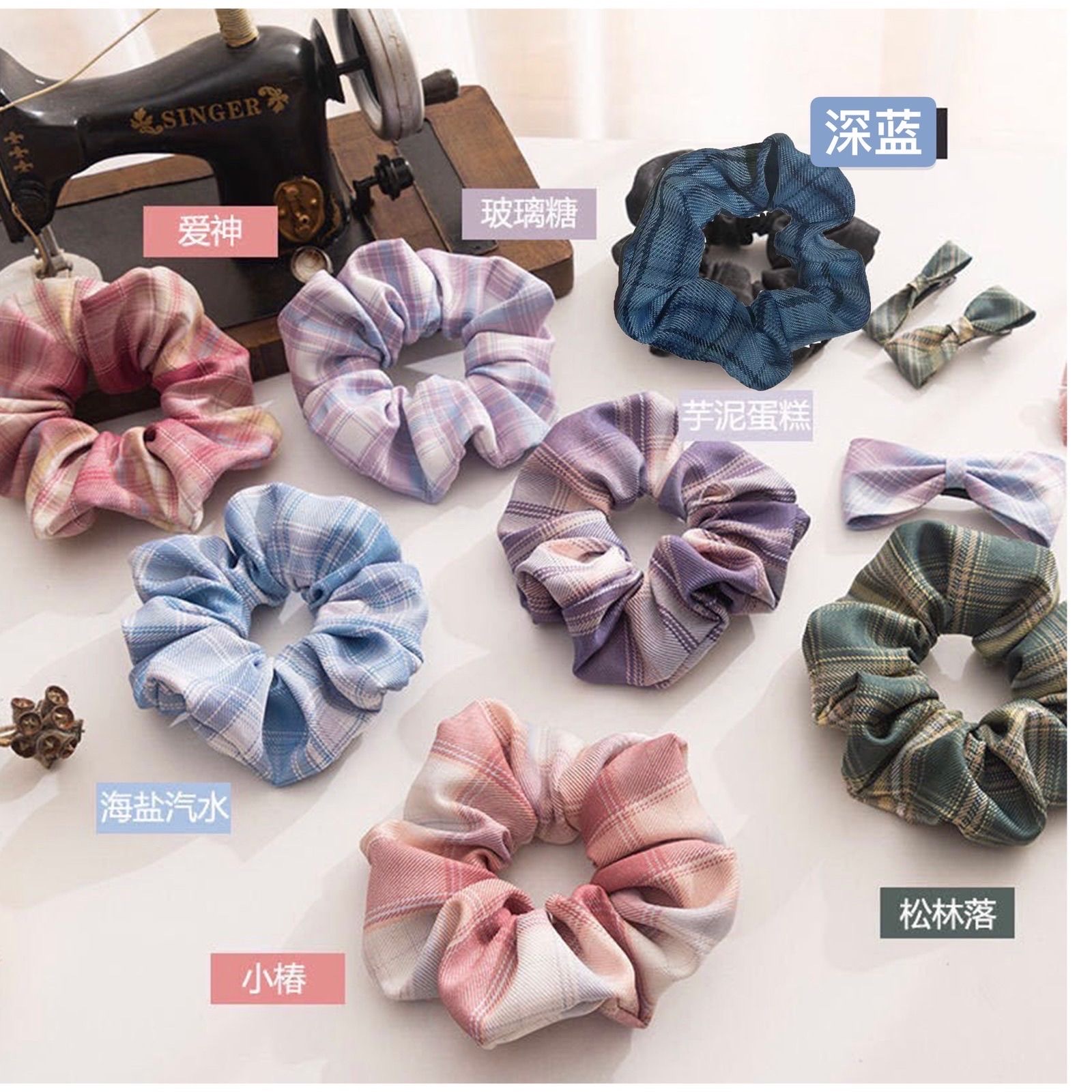 Spring and summer hair band, jk Colon School style uniform, girl's fat intestine hair band, ponytail, rubber band hair accessory, pig intestine head rope detail image 9