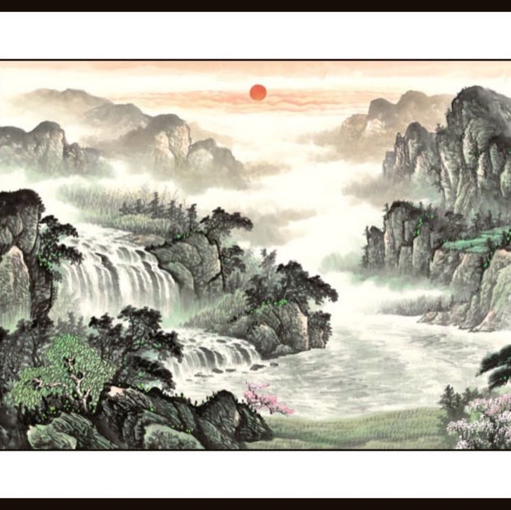 110x280水印印刷山水锦绣河山中国画国画装修画大厅客厅传统文化