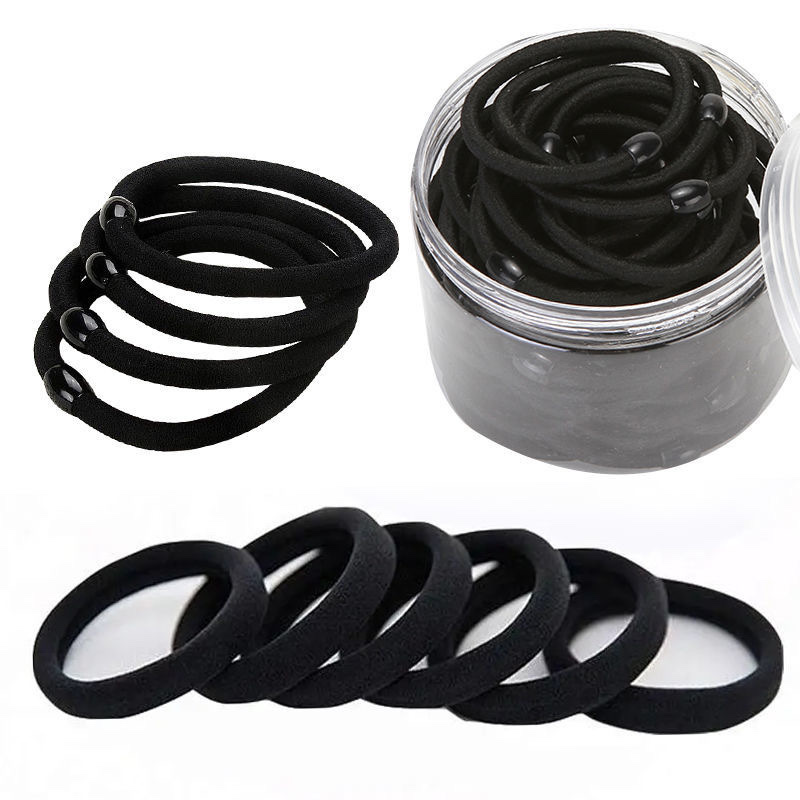【10-100 pieces 】 Korean style simple and fresh cartoon black hair tie, hair band, hair tie, rubber band, hair accessory for women Application Scenario