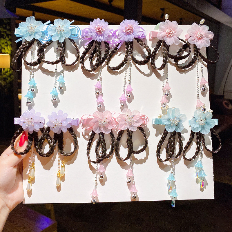 Z41 Fruit Crown Princess Children's Wig Hair clip, Cute and adorable headwear, cute Rainbow Wings Unicorn Five-pointed star Net gauze bow wig hair clip, girl princess Trendy girl wig with braid hair band Headwear detail image 3