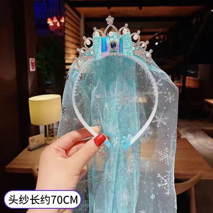 Ice Blue Bow Crown Headband Little Princess Cartoon Pop Fashion Head Buckle Little Girl Cute Hair Clip Children's Headband Wind Hair Clip Headband Aushanie 042