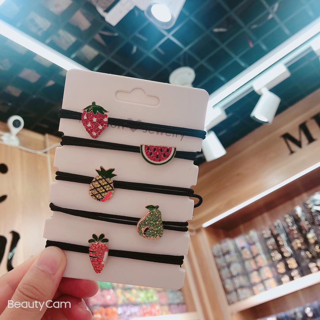 【100 Sets 】 Korean version new leather band bestseller alloy hair band fruit hair tie Hair accessory