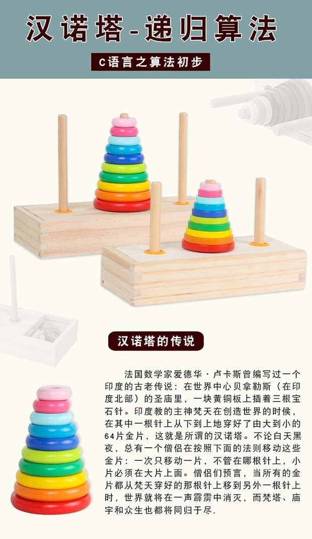 A 10-layer Tower of Hanoi recursive method for educational cognition, color matching and nesting, a logic toy for primary school students aged 2 pic 1