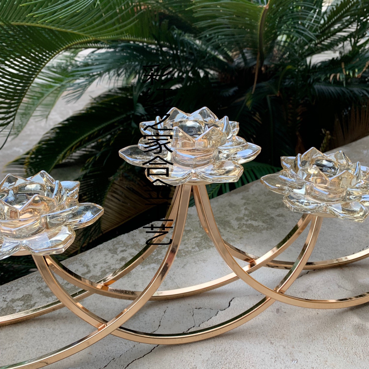 轻奢莲花金属玻璃蜡烛台摆件美式餐桌浪漫烛光晚餐家居装饰饰品