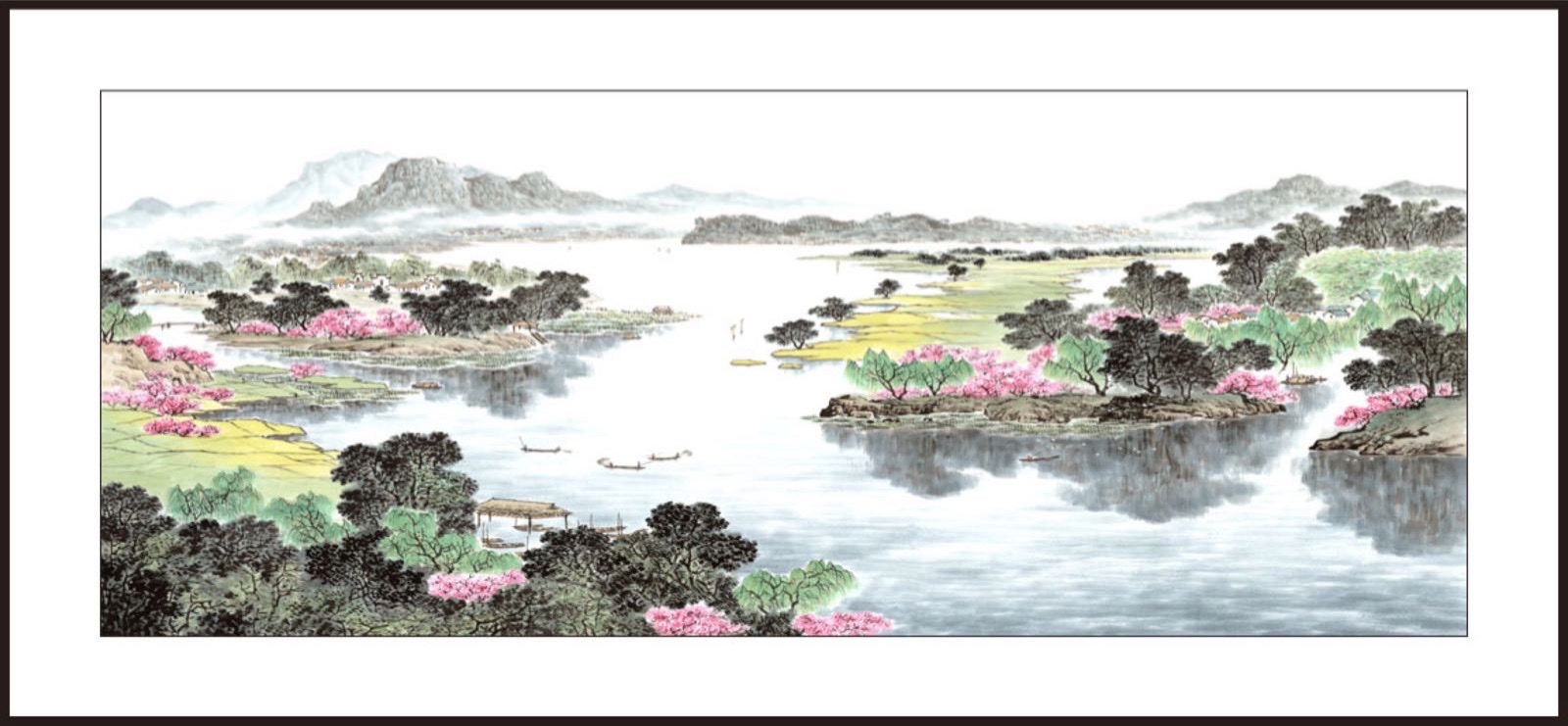 110x280 watermark printing: Landscape, smooth Sailing, Chinese painting, traditional Chinese painting decoration, hall, living room, traditional culture detail image 1