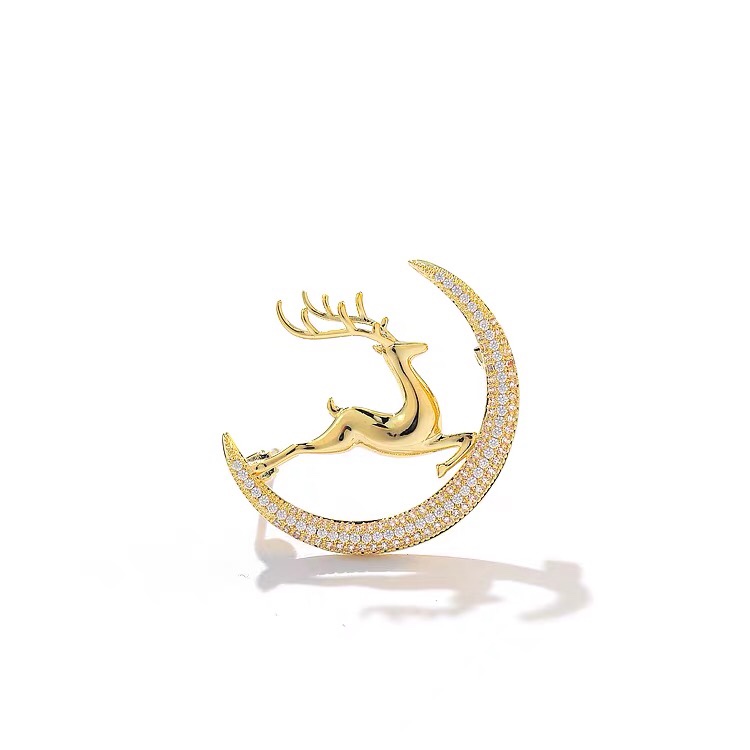 The deer runs to the moon brooch