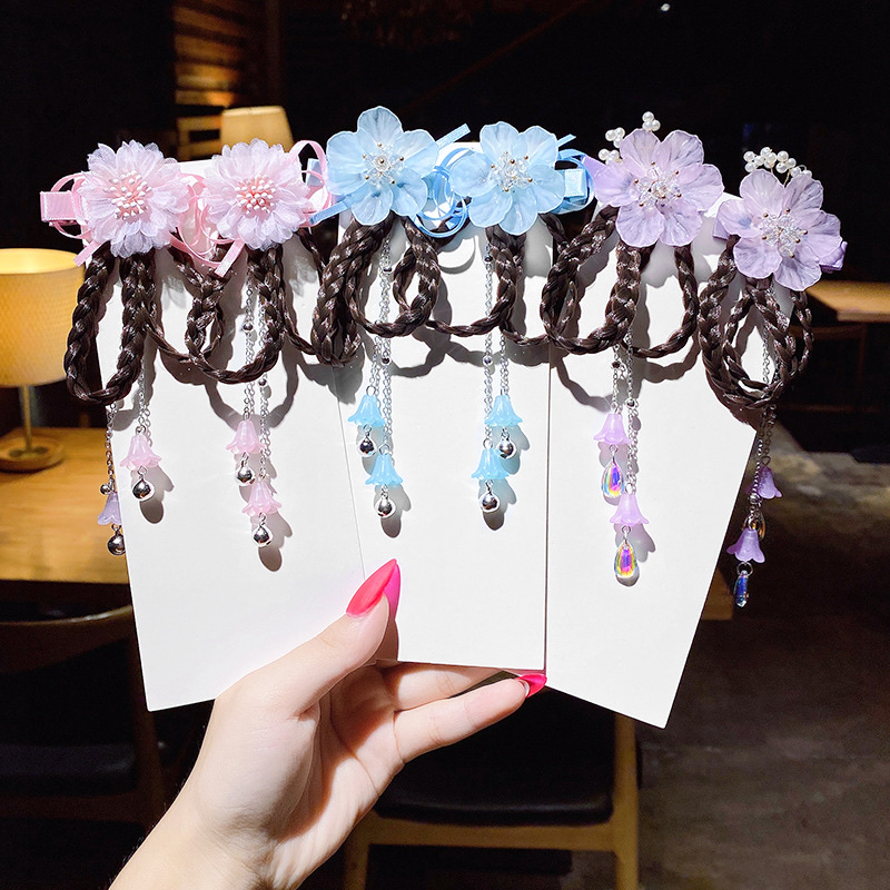 Z41 Fruit Crown Princess Children's Wig Hair clip, Cute and adorable headwear, cute Rainbow Wings Unicorn Five-pointed star Net gauze bow wig hair clip, girl princess Trendy girl wig with braid hair band Headwear detail image 2