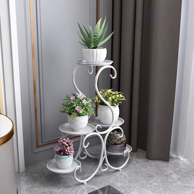 Iron Wrought Flower Stand Multi-Layer Iron Wrought Flower Stand On The Balcony Of Living Room details Picture