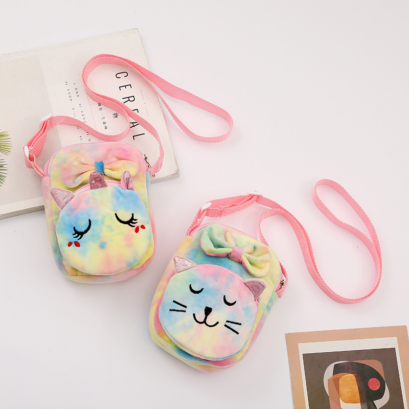Korean-style girlish tie-dyed unicorn bag, cartoon crossbody bag, storage single-shoulder bag Specification image