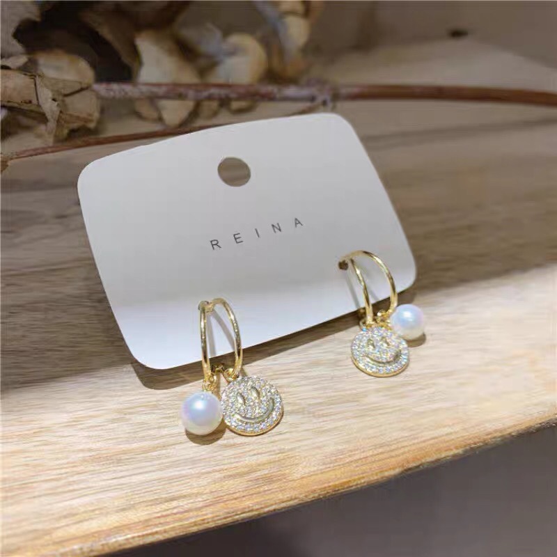 Personality trend Korean version fashion smiley face pearl star with earrings