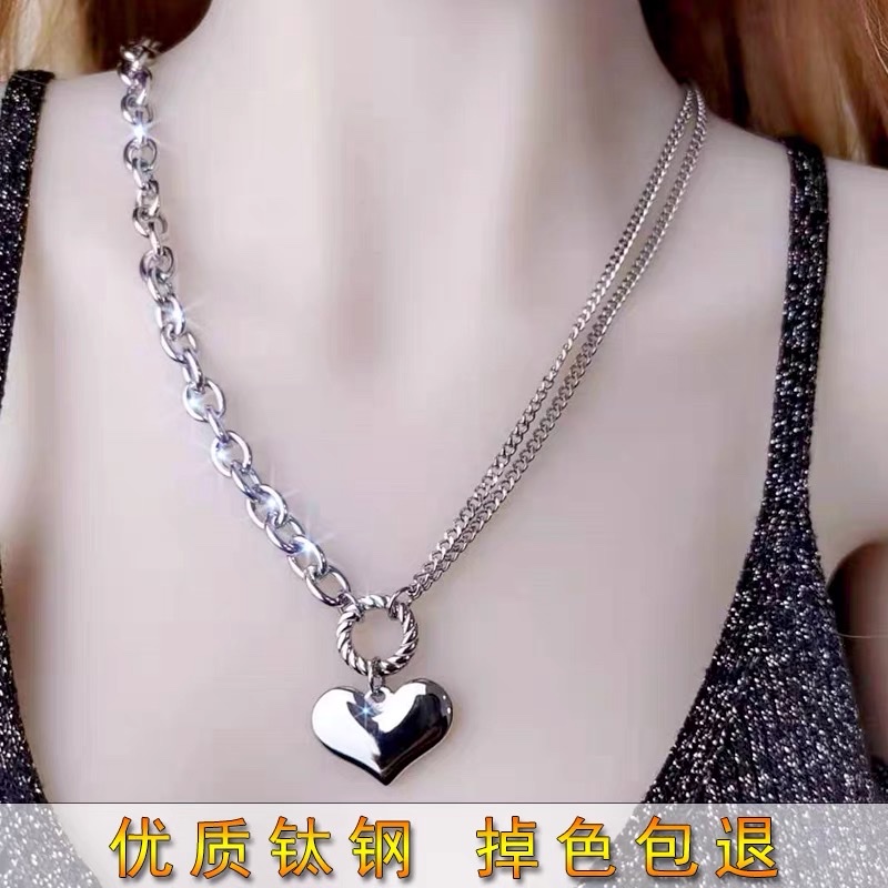 韩版新款钛钢大爱心项链女锁骨链不掉色轻奢小众ins潮时尚简约产品图