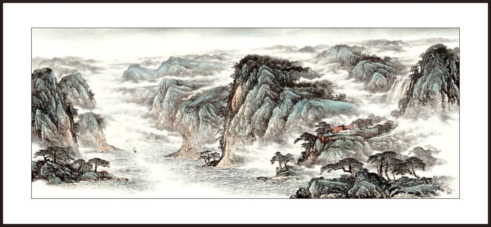 110x280 watermark printing: Landscape, smooth Sailing, Chinese painting, traditional Chinese painting decoration, hall, living room, traditional culture detail image 2