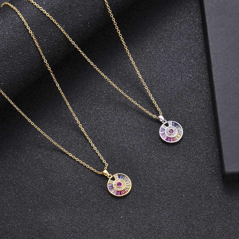 Foreign trade fashion AAA real gold electroplating micro-inlaid copper color zirconium eyes mini pendant female devil eyes clavicle necklace