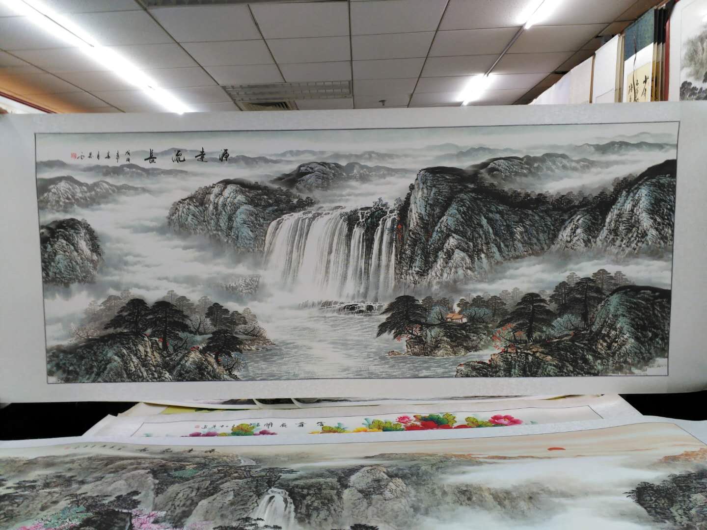 110x280水印印刷山水秋景长城中国画国画装修画大厅客厅传统文化详情图3