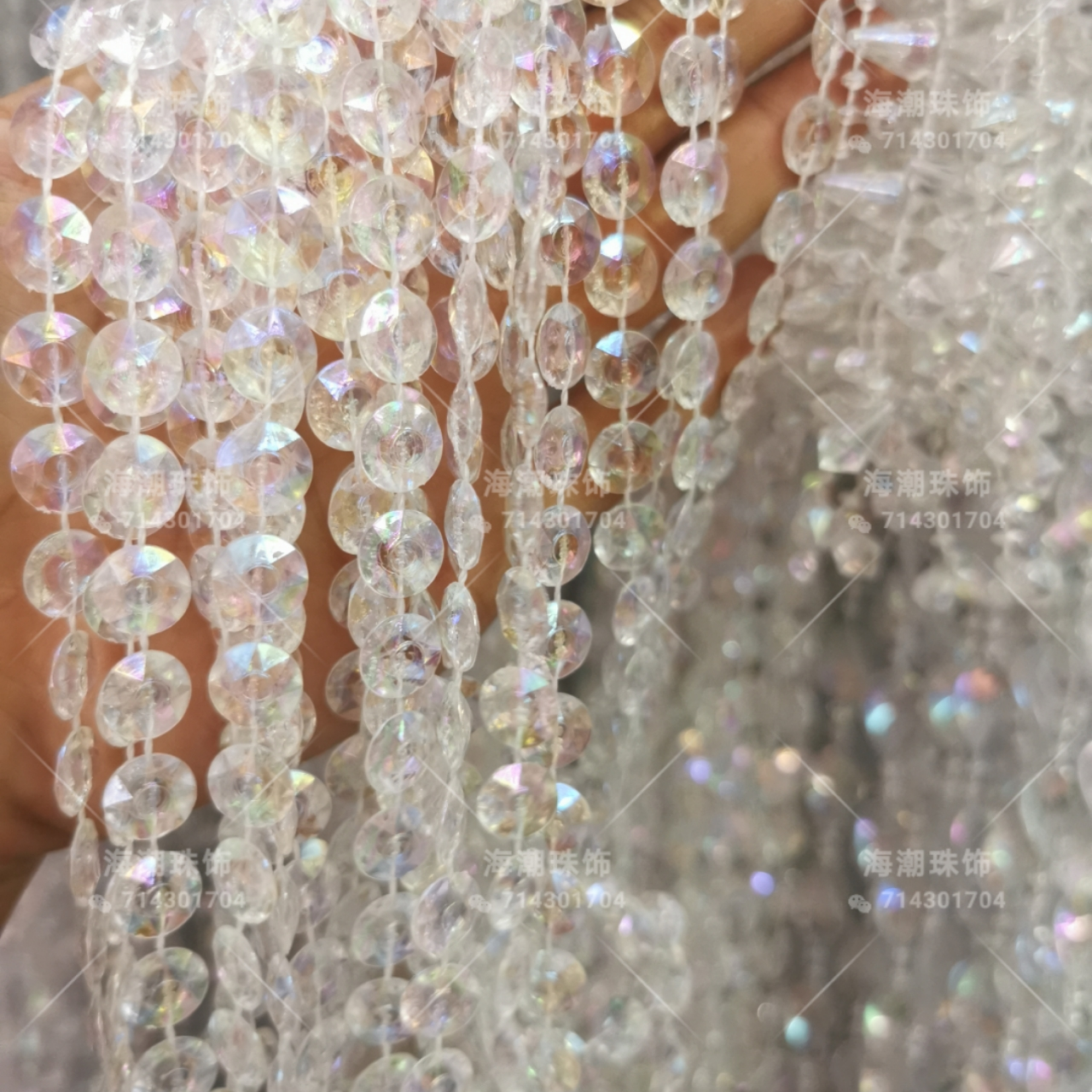 透明连线珠，珠帘，塑料珠帘，线帘，仿水晶亚克力，婚庆装饰图