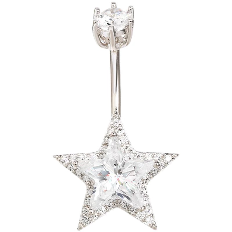 佳倩Bodypiercing肚脐钉脐环防过敏医用钢时尚穿刺饰品欧美性感女神个性女五角星⭐️白底实物图
