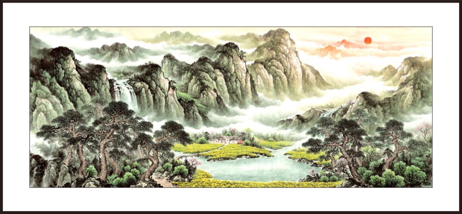 110x280水印印刷山水锦绣河山中国画国画装修画大厅客厅传统文化详情图3