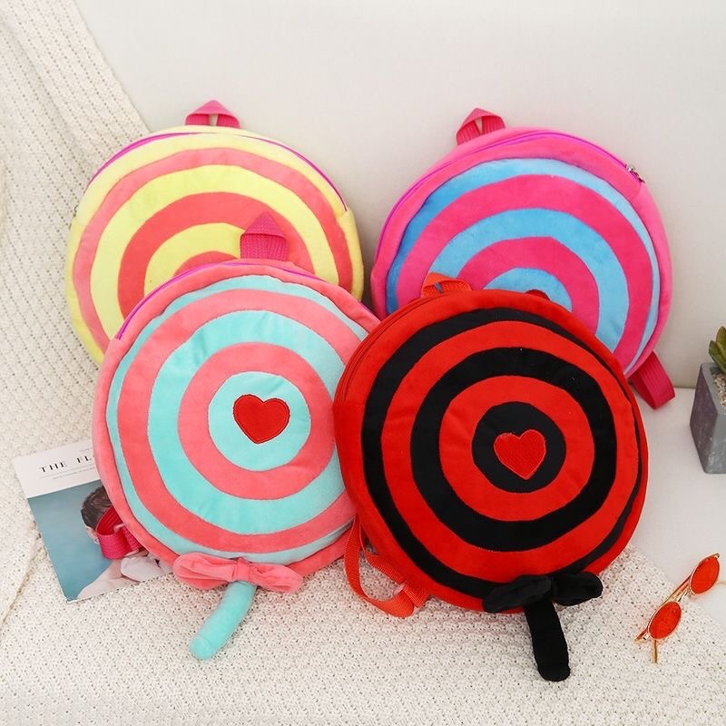 Lolly candy cute little baby schoolbag, children's plush cartoon, kindergarten 1-3-5 years old boys and girls backpack, multi-color factory direct sales, Jinquan 0801 booth