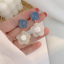 Drop oil square glass flower long fashion trend holiday earrings