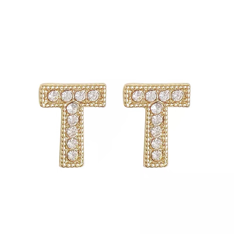 Simple and compact fashion net red hipster cold wind T-shaped flash drill stud earrings