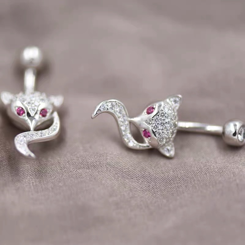 佳倩Bodypiercing肚脐钉脐环防过敏医用钢时尚穿刺饰品欧美性感女神个性女狐狸白底实物图