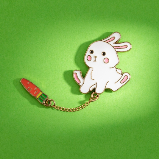 White rabbit and carrot brooch