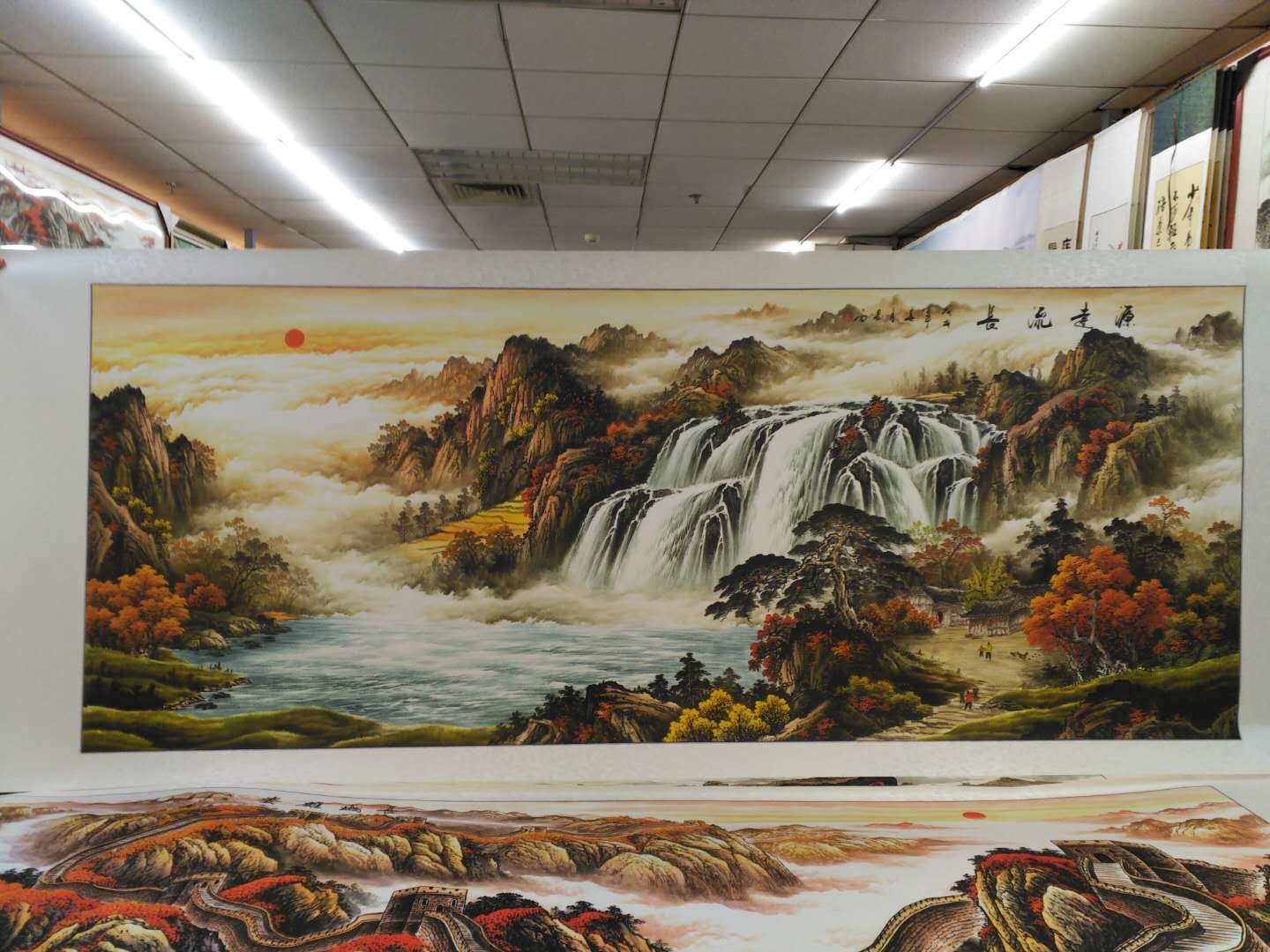 110x280水印印刷山水秋景长城中国画国画装修画大厅客厅传统文化详情图2