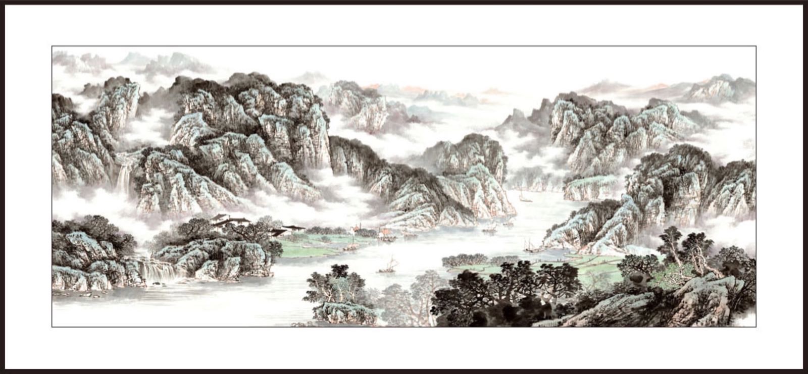 110x280 watermark printing: Landscape, smooth Sailing, Chinese painting, traditional Chinese painting decoration, hall, living room, traditional culture detail image 3