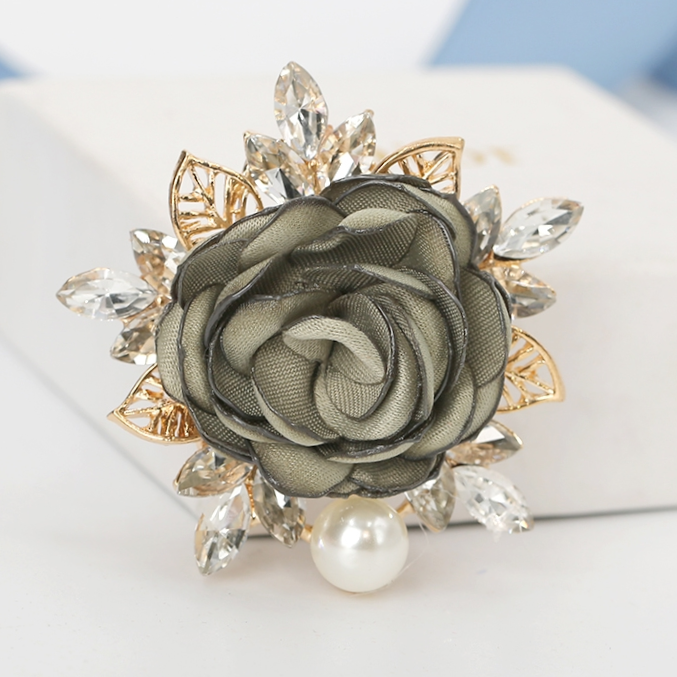Army green flower brooch