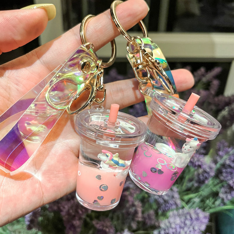 钥匙扣流沙水晶香水液体漂浮卡通玩偶可爱网红ins包香水挂件情侣详情图5