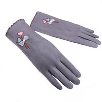 Gloves Female winter suede motorcycle ride warm plus velvet plus thick velvet student cartoon cute autumn thin model