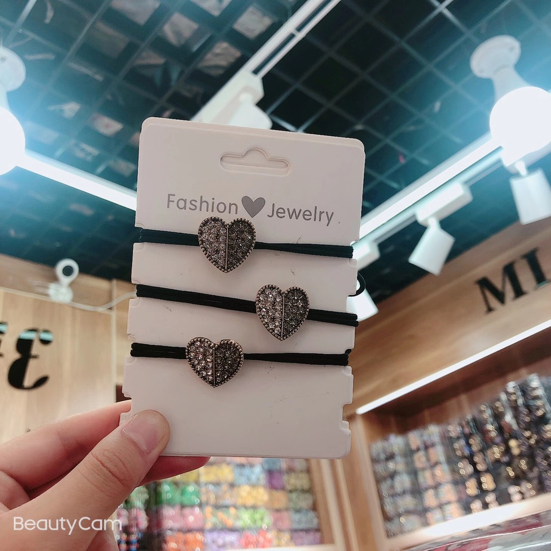 【100 Sets 】 Korean version new leather band bestseller alloy hair tie heart-shaped hair tie hair accessory