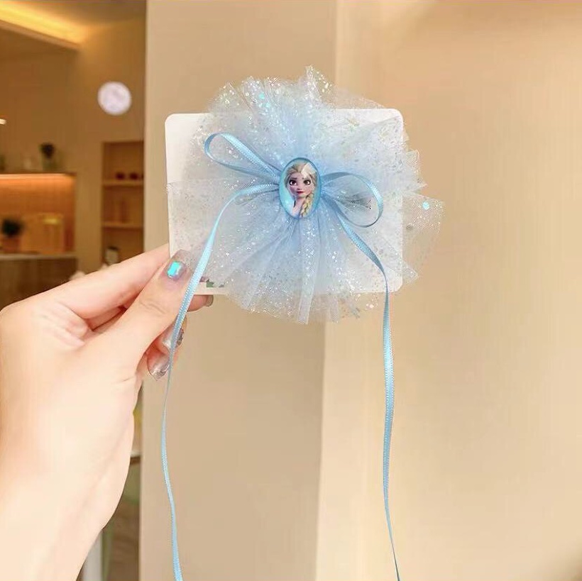 Blue Round Mesh Hairpin Elsa Little Princess Cartoon Fashion Hairpin Little Girl Cute Hair Clip Children's Headwear Hair Card Hairpin Hairpin Headwear Aushoni 030 Discount Direct Supply
