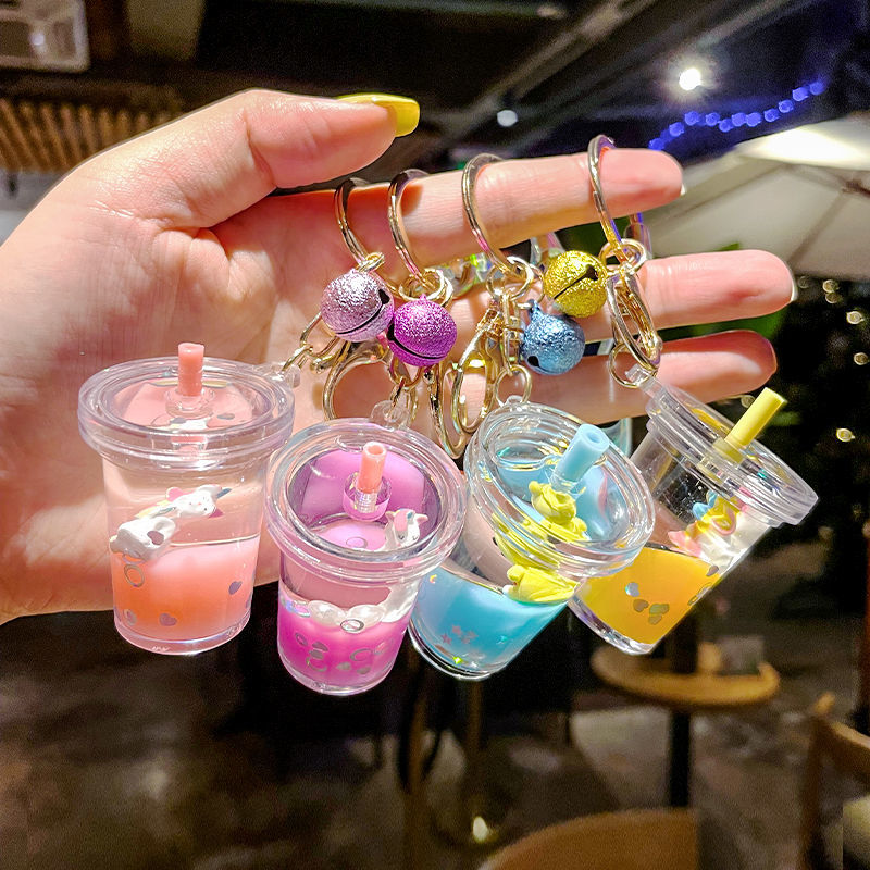 钥匙扣流沙水晶香水液体漂浮卡通玩偶可爱网红ins包香水挂件情侣