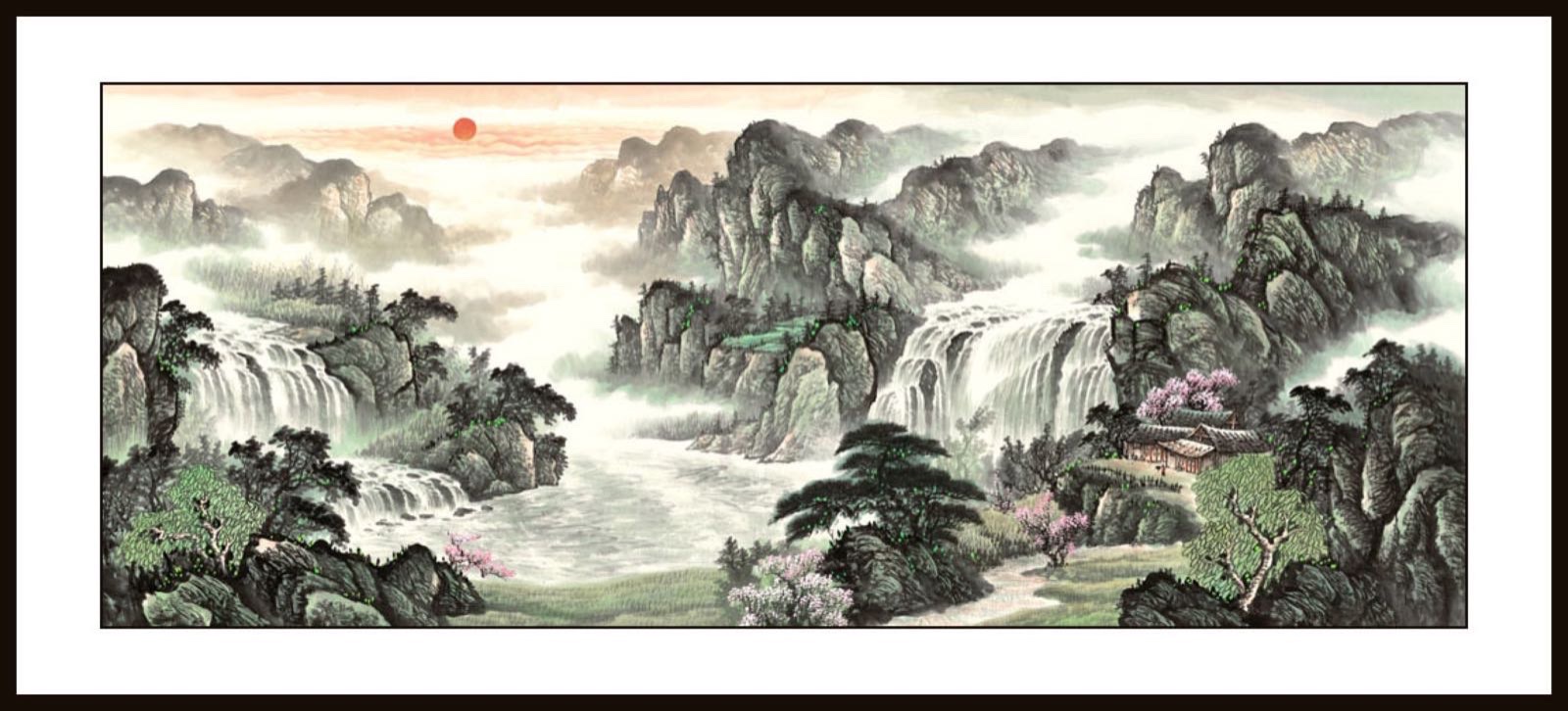 110x280水印印刷山水锦绣河山中国画国画装修画大厅客厅传统文化产品图