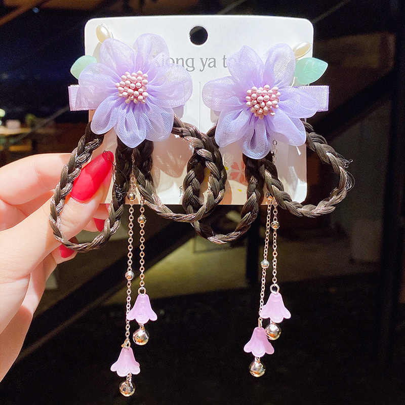 Z41 Fruit Crown Princess Children's Wig Hair clip, Cute and adorable headwear, cute Rainbow Wings Unicorn Five-pointed star Net gauze bow wig hair clip, girl princess Trendy girl wig with braid hair band Headwear detail image 6