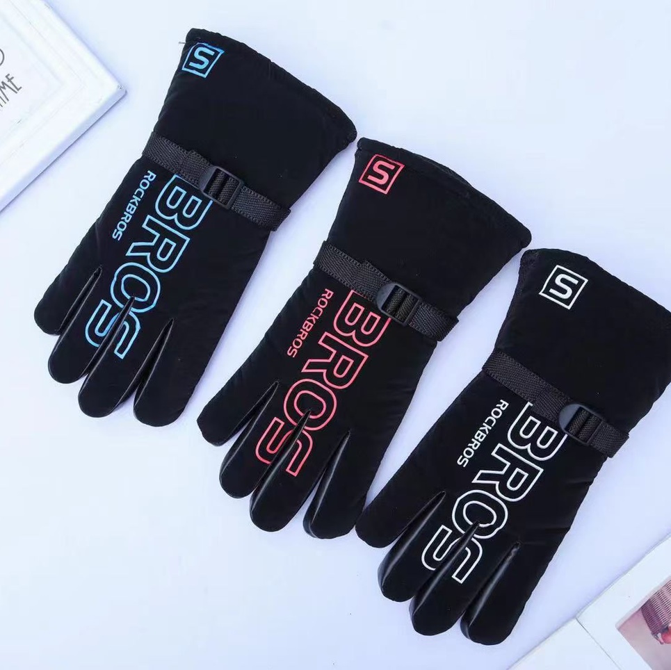 Ski gloves female winter lovely cold weather waterproof man riding electric motorcycle mountaineering thick cashmere cotton warm big letter S