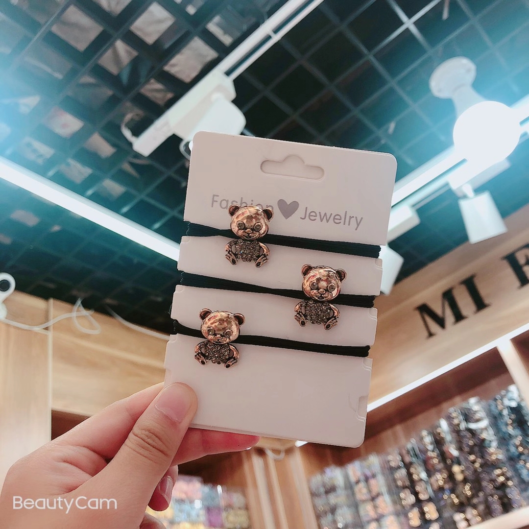 【100 Sets 】 Korean version new leather band bestseller Strawberry Bear Hair band alloy hair tie Hair accessory