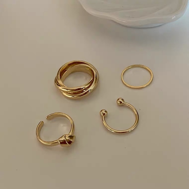 Korean cold style combination four-piece joint ring, female Internet celebrity's Instagram trendy three-layer index finger ring, fashionable open ring