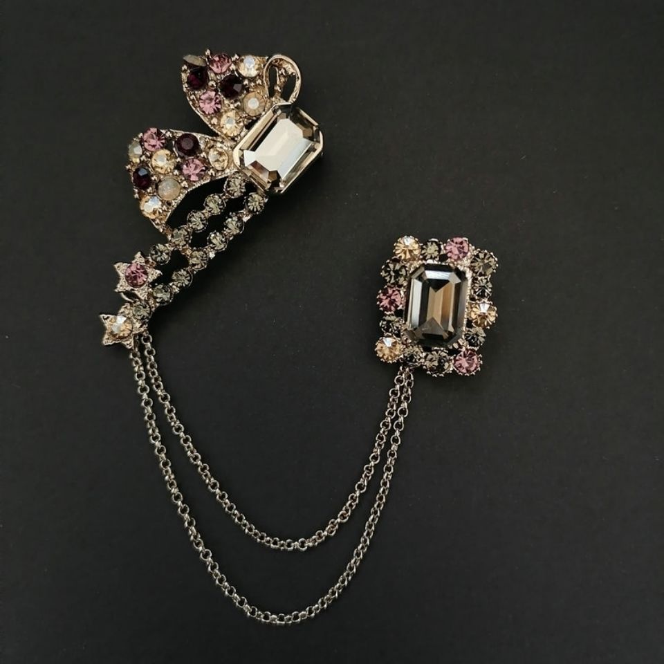 韩版时尚百搭带链条复古男生女士西装外套配饰