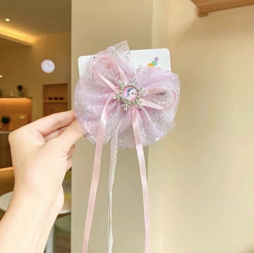 Pink Snow Gauze Hairpin Elsa Little Princess Cartoon Fashion Hairpin Little Girl Cute Hair Clip Children's Headwear Hair Card Hairpin Hairpin Headwear Aushoni 026 Offer Direct Supply